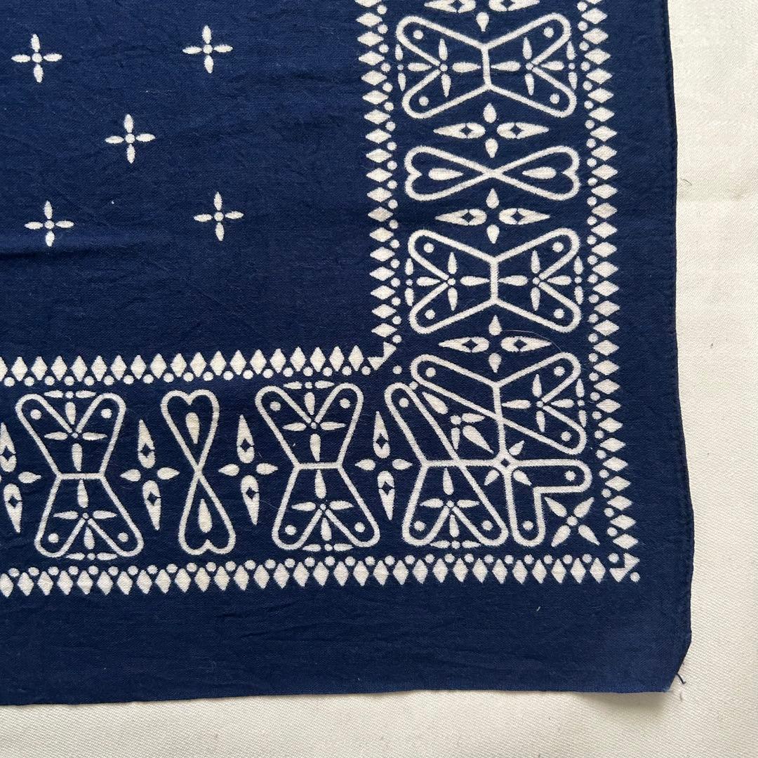 60s ヴィンテージ クロス バンダナ レア USA製 耳付 ネイビー 希少