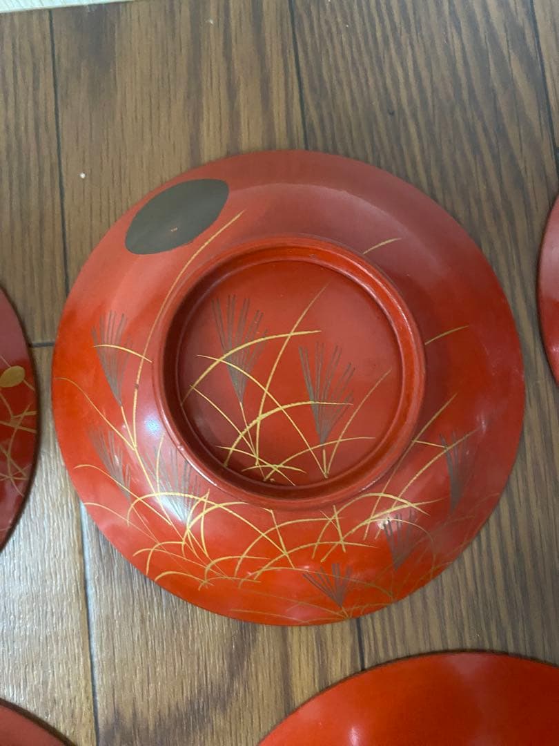 値下げしました　輪島塗　漆器　椀　5客　蒔絵　絵変わり　満月　夜景　三日月　月