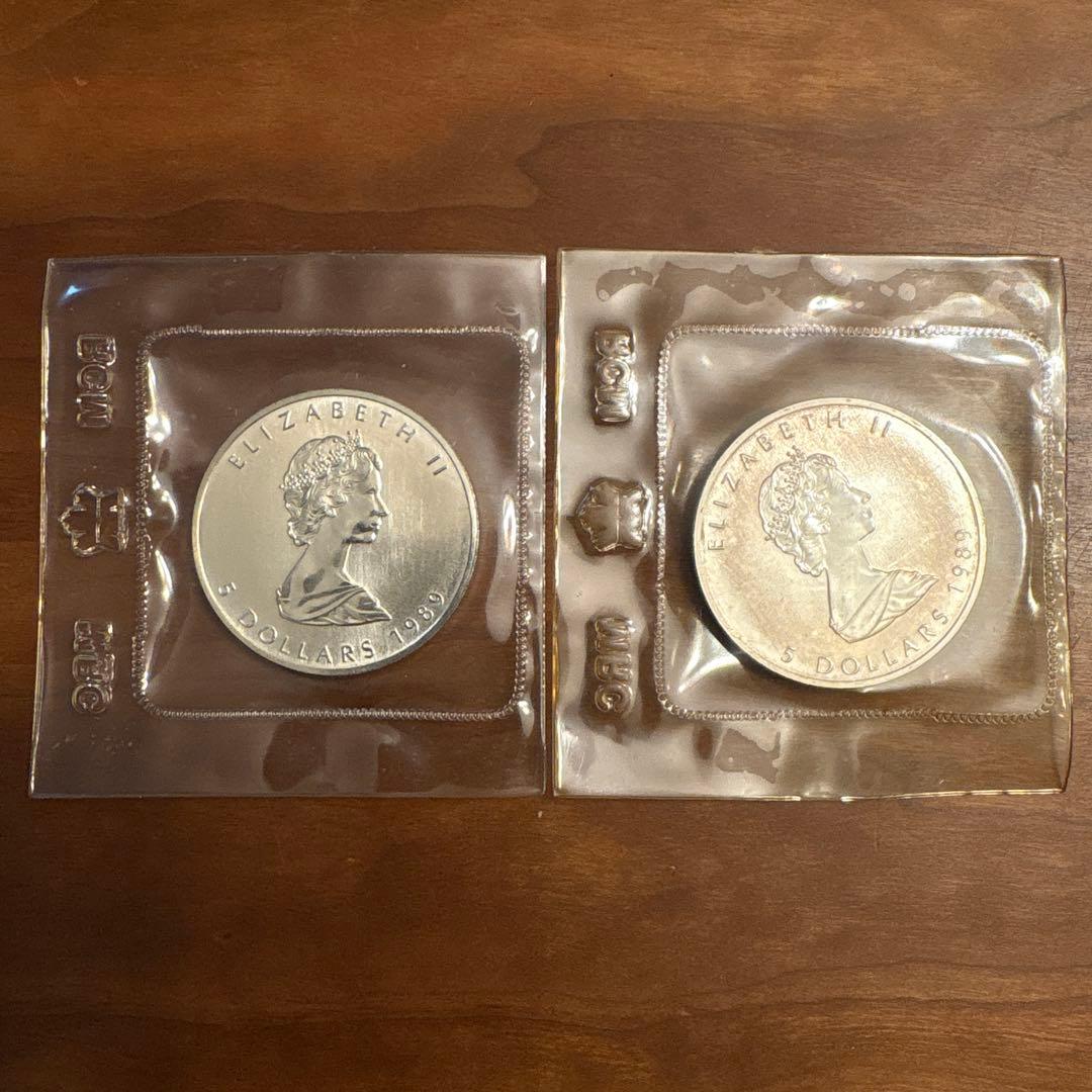 1989年　メイプルリーフ銀貨　1オンス　純銀　2枚セット