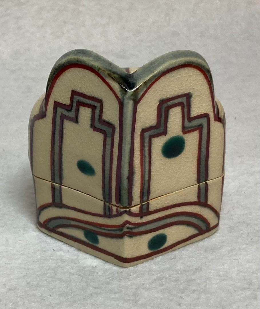 B319h 「絵安南冠○ 香合」清閑寺窯造　共箱　杉田祥平　京都　香道具茶道具