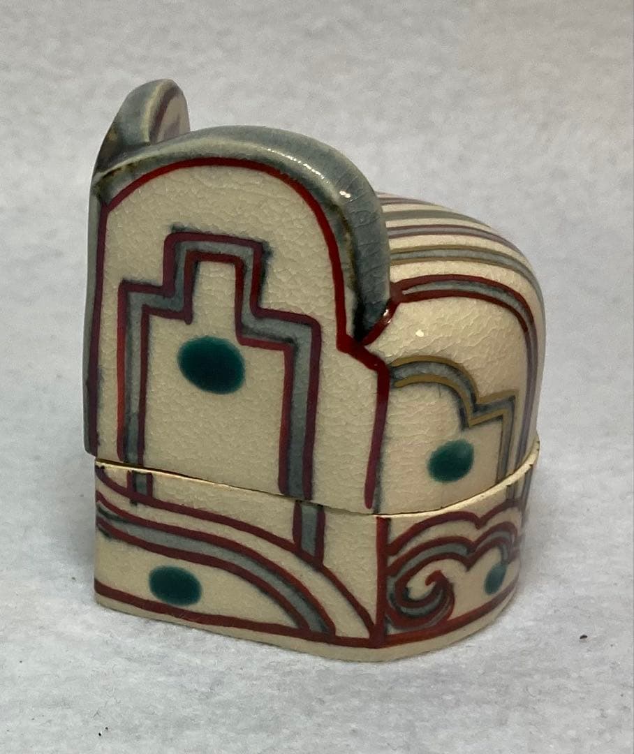 B319h 「絵安南冠○ 香合」清閑寺窯造　共箱　杉田祥平　京都　香道具茶道具