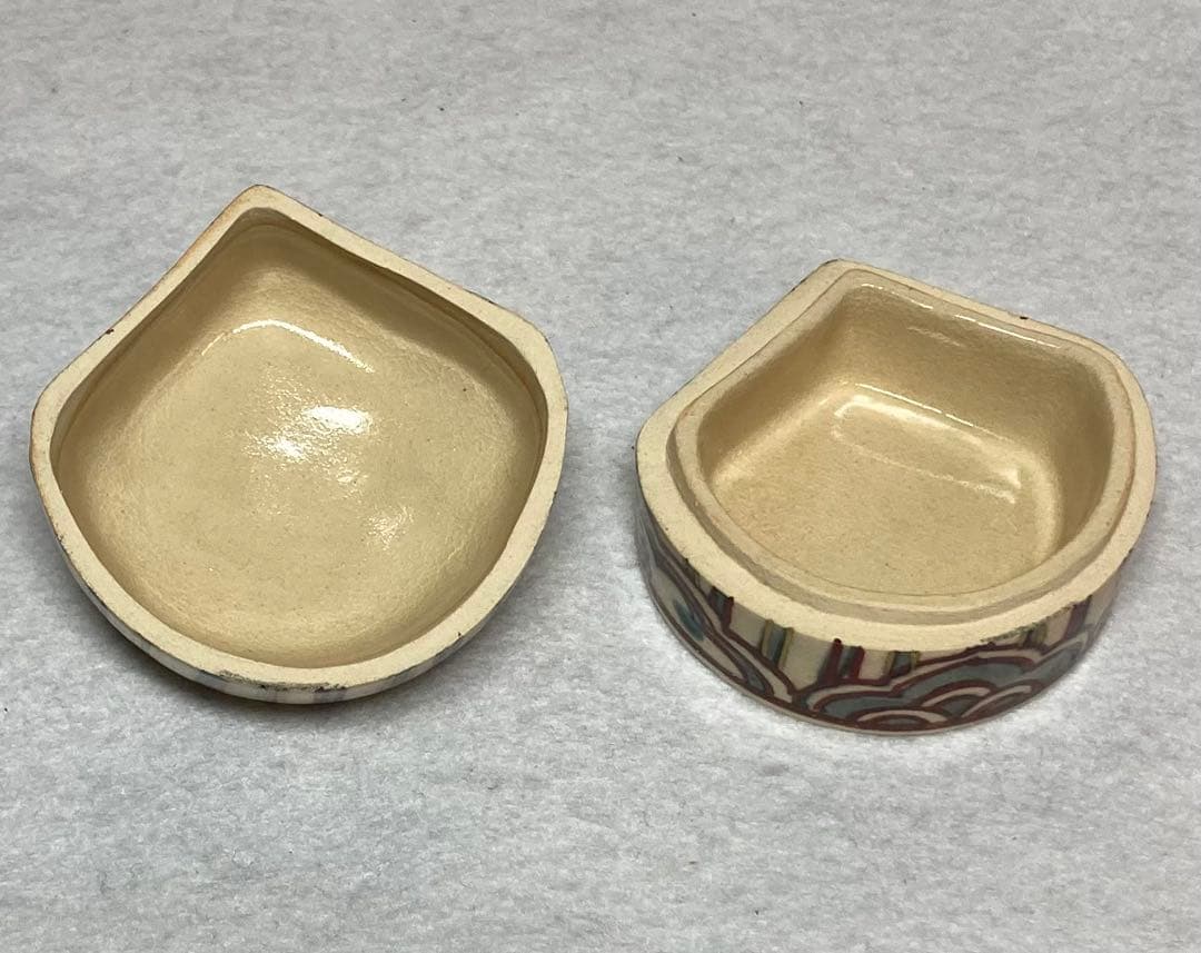 B319h 「絵安南冠○ 香合」清閑寺窯造　共箱　杉田祥平　京都　香道具茶道具