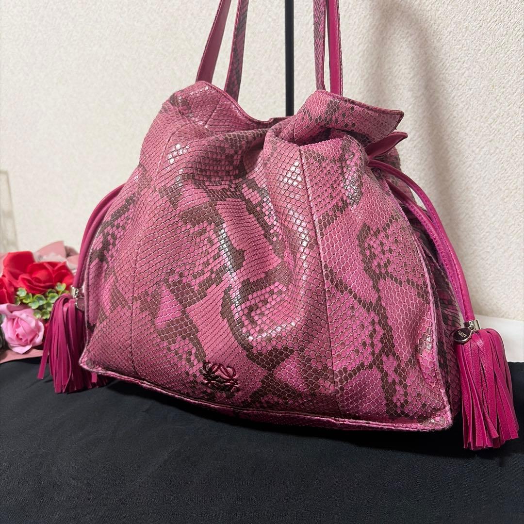 超希少 LOEWE VINTAGE PINK Python フラメンコ バッグ