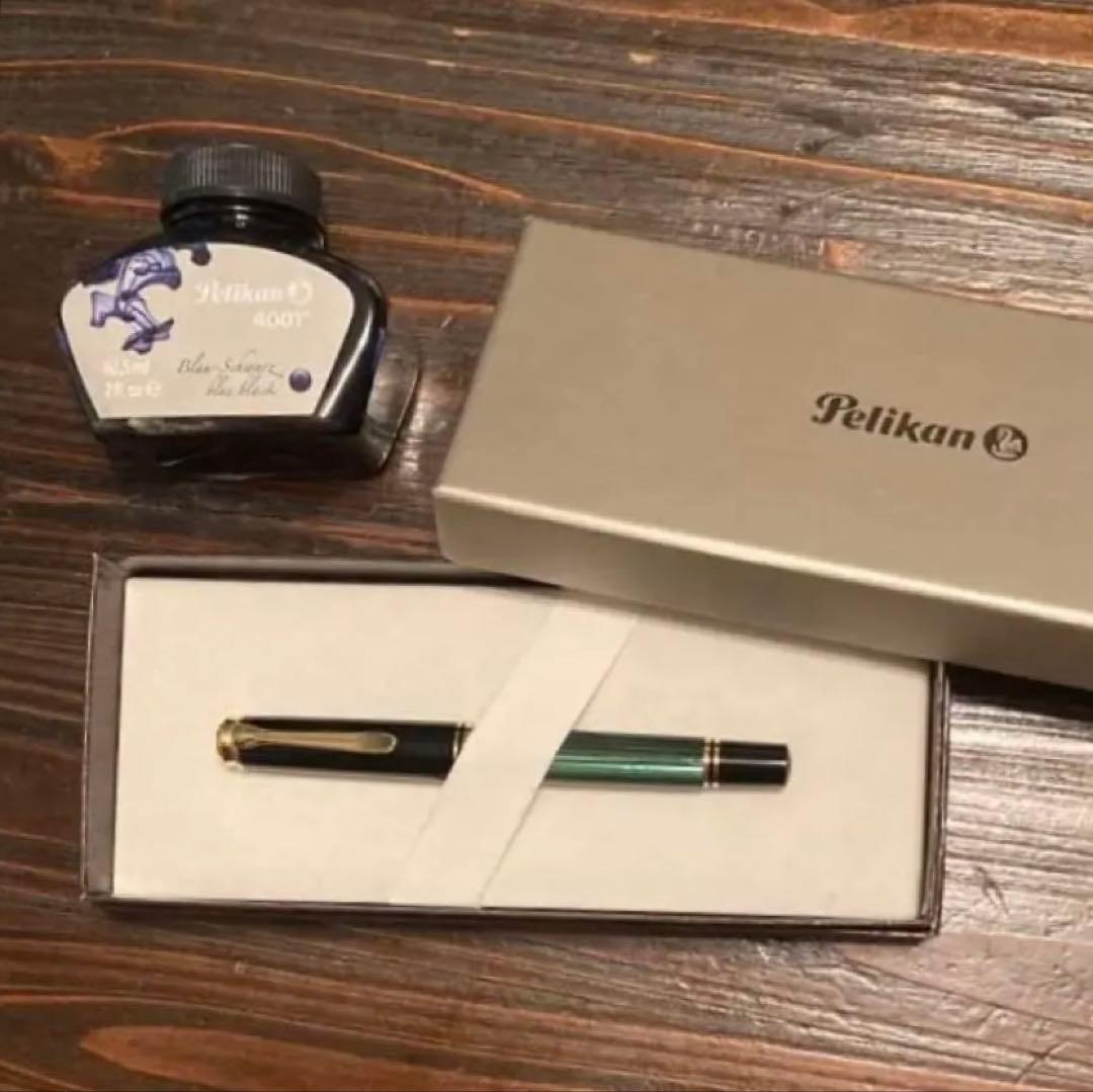 ペリカン スーべレーン　緑縞　M405 EF　インク付　美品