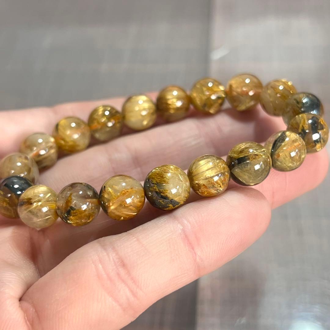 金運強　太陽放射ルチルブレスレット　ヘマタイト　ルチルクォーツ　3-2