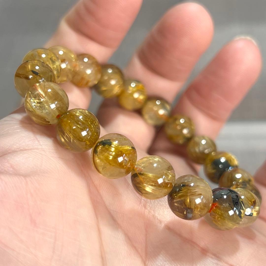 金運強　太陽放射ルチルブレスレット　ヘマタイト　ルチルクォーツ　3-2