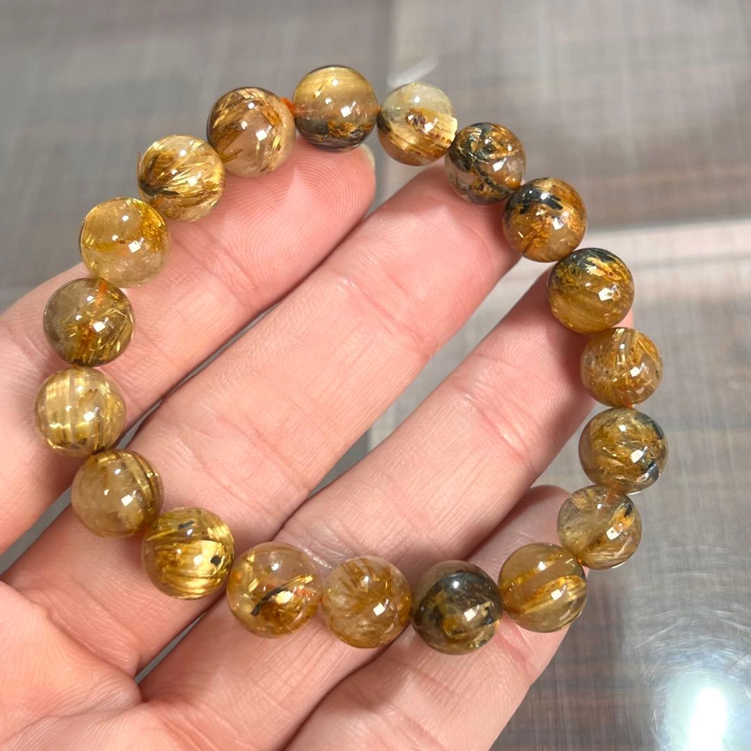 金運強　太陽放射ルチルブレスレット　ヘマタイト　ルチルクォーツ　3-2