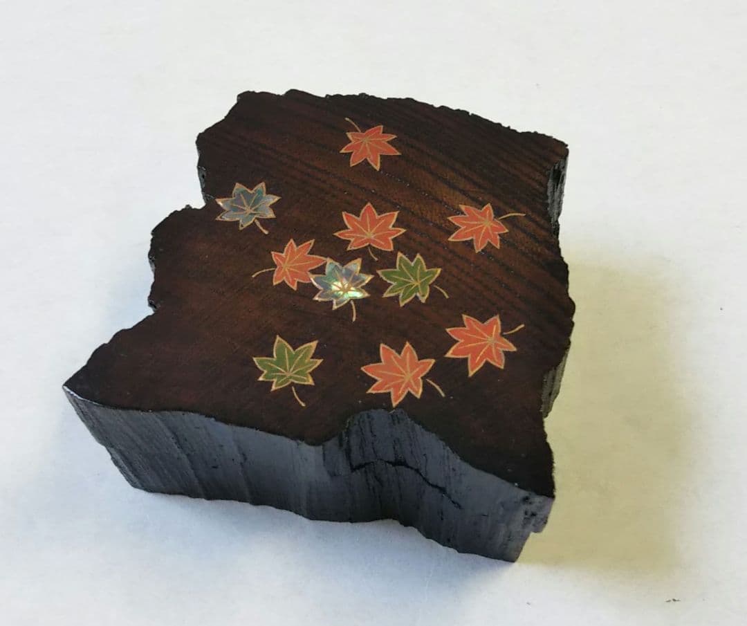 茶道具 香合 欅 﨔 割 紅葉蒔絵 四方 中林星山