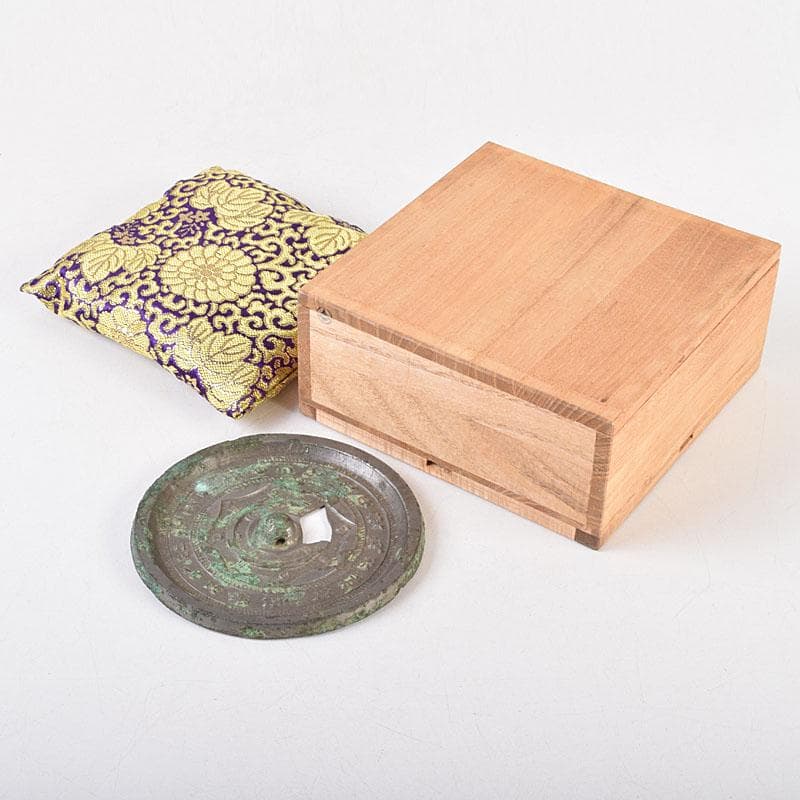 中国　古銅青銅　銅鏡　古鏡　紙鎮　文鎮　時代箱　M　R9330