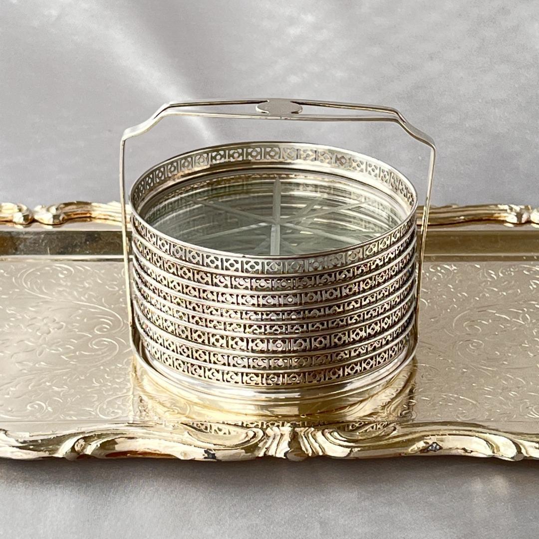 【Webster】【純銀/ガラス】透かしのコースター 8枚 スターリング