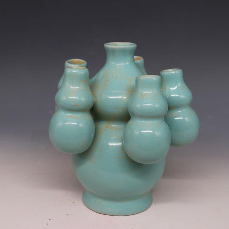 宋汝窯五子登科六孔ひょうたん瓶 装飾品 現代工芸品 美術品 置物