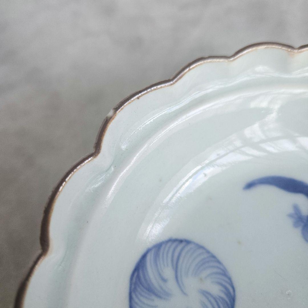 古伊万里　染付　深皿　江戸時代　蘭　菊　金直し　金継ぎ　アンティーク　骨董