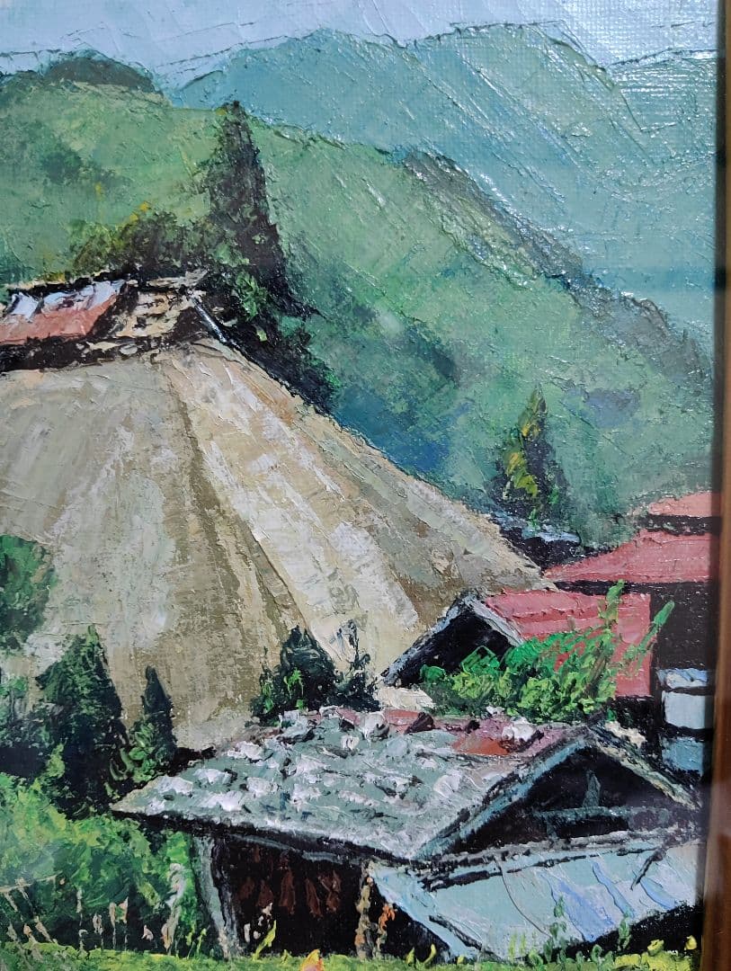 日本原風景 油彩 向山僚一 「伊那谷の村」