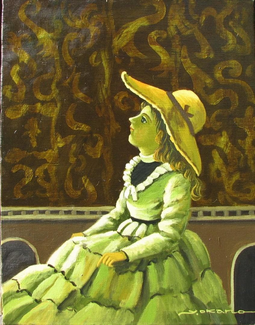 岡野靖夫「みつめる」6号油彩,京都東峰美術旧蔵,額なし