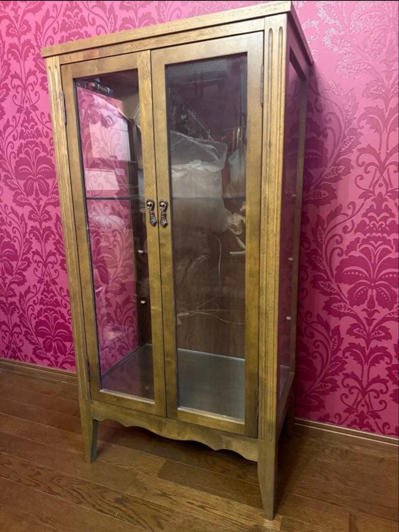 激安　ベルメゾン　アンティーク調　木製ガラス扉キャビネット　キュリオケース