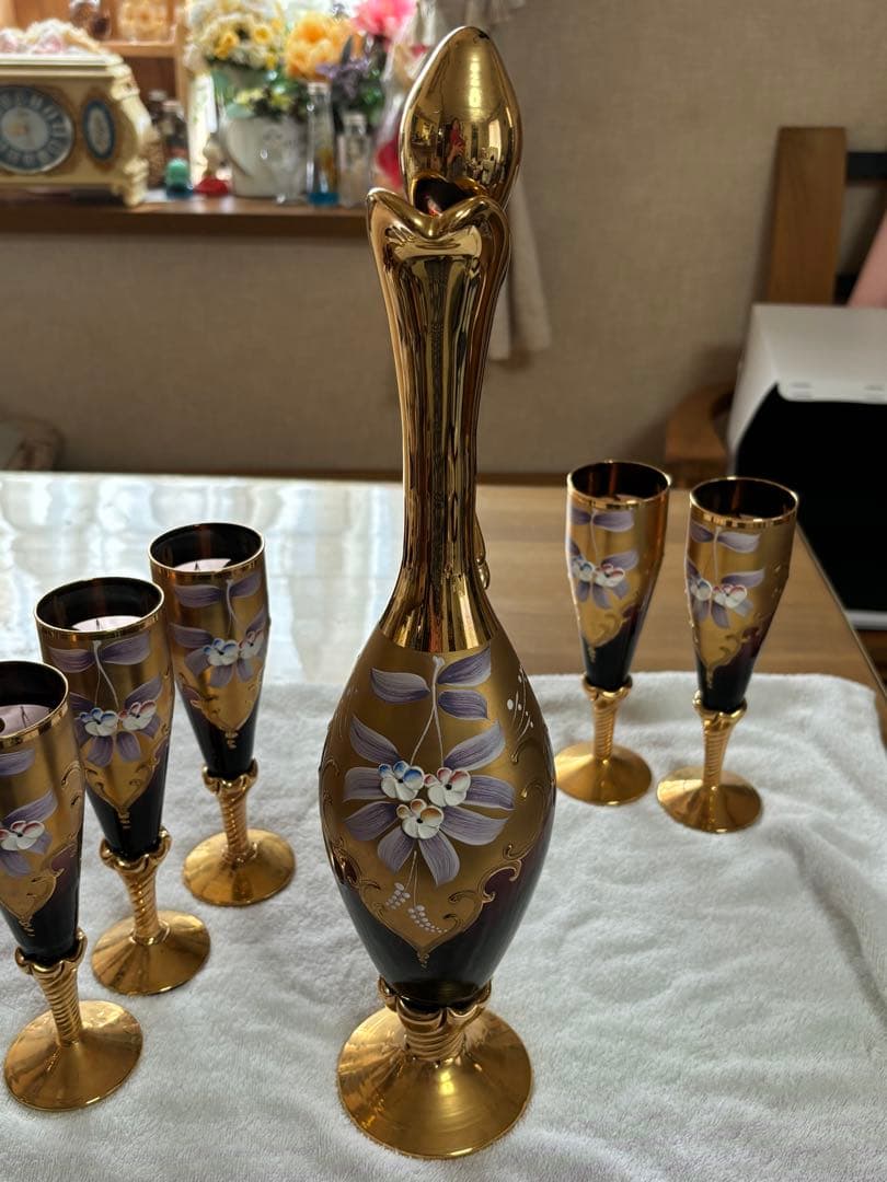 未使用ビンテージ❣️イタリア ベネチアングラス ムラーノ デキャンタ＆グラス