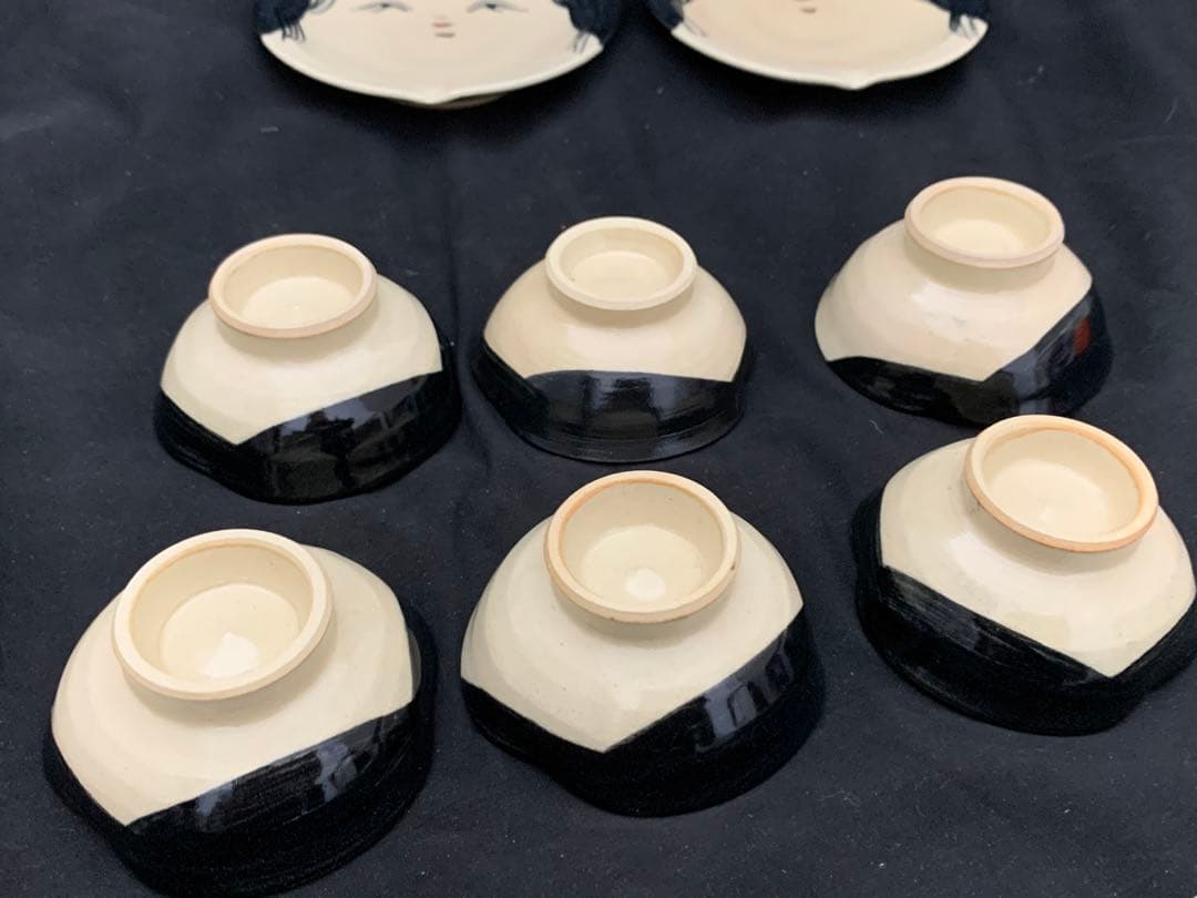 清水焼 京焼 ぐい呑　6客　小皿5枚　百福 おかめ酒器　末福