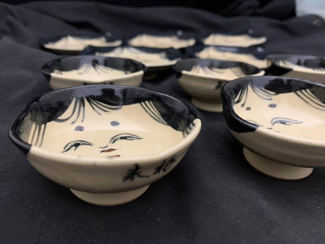 清水焼 京焼 ぐい呑　6客　小皿5枚　百福 おかめ酒器　末福