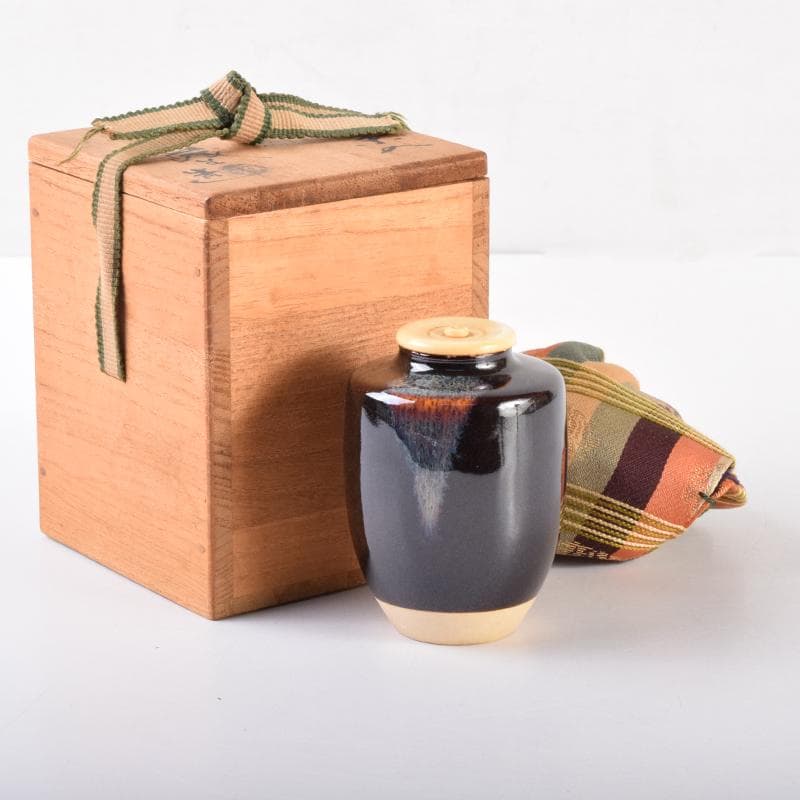 茶道具　高取焼　清水茂生造　文琳茶入　仕覆付　共箱　V　7006