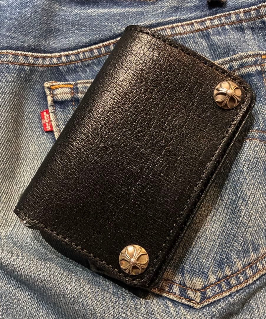 トラッカーウォレット　ミドルサイズ　シルバー925クロスボールコンチョ