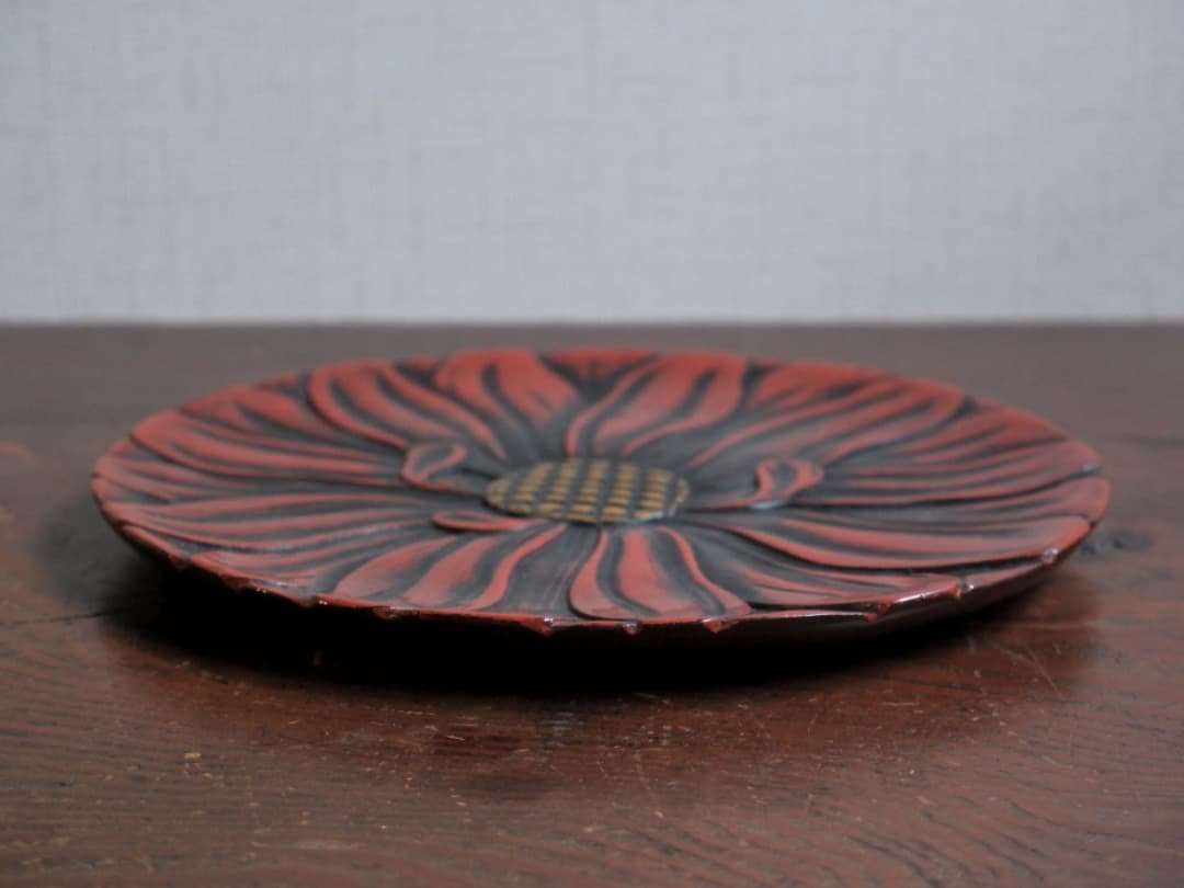 「19日まで掲載」鎌倉彫　千菓子器　漆工芸　お盆　台　箱付　Q1684