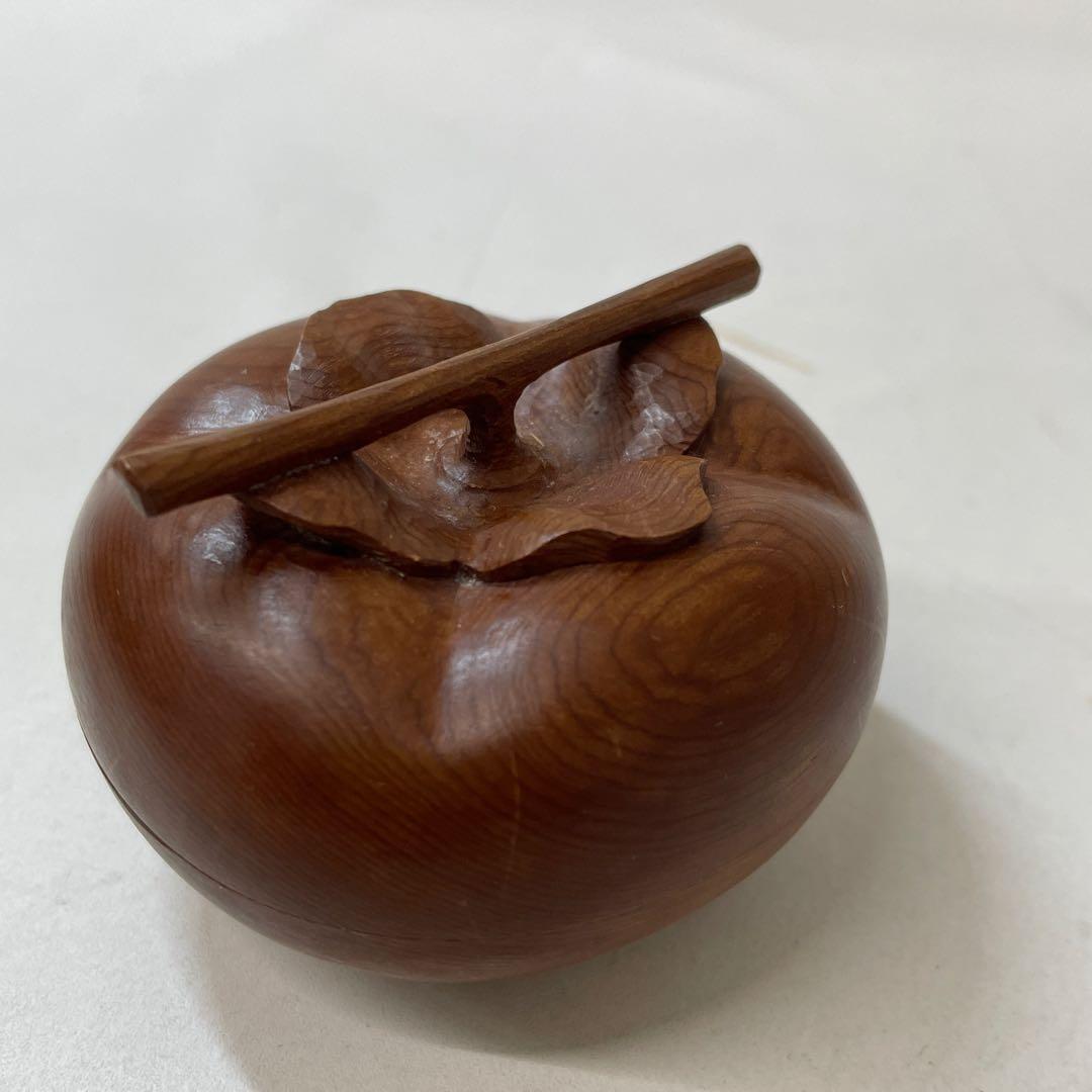 木製 香合 太江勝山作 香道具 茶道具 一位の木で一刀彫りです 柿 置物