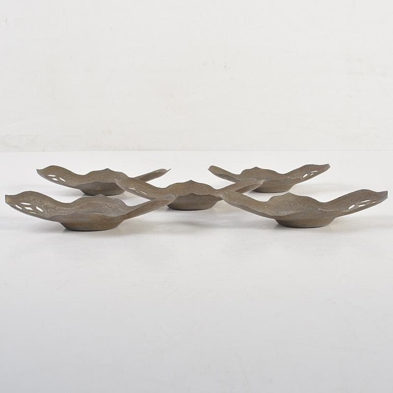 中国　古錫　洸存周款　木瓜式　茶托　五客　合計約186g　V　R7463