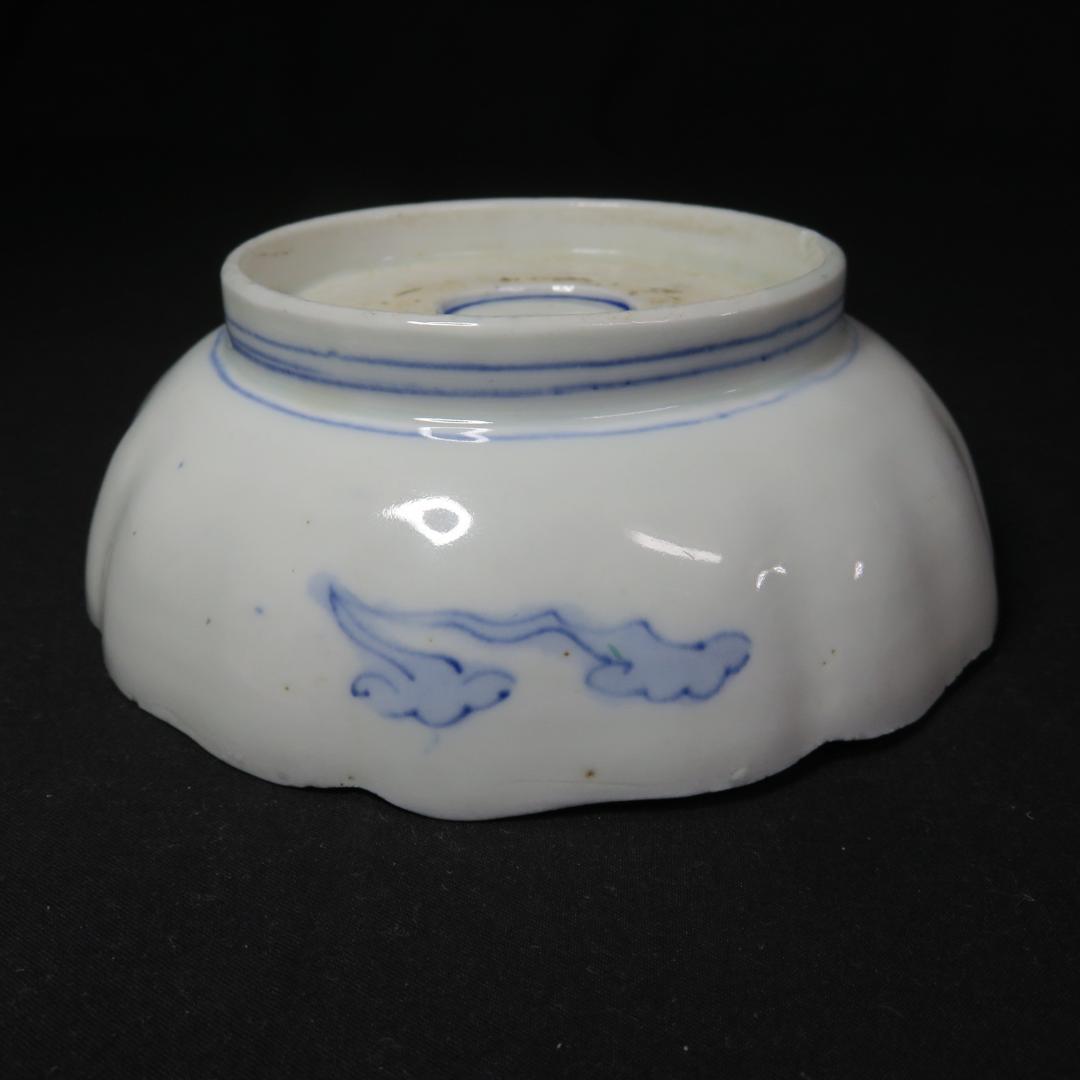 なます皿 向付 2セット 染付 色絵付 花文様 同柄 窯傷 歪み