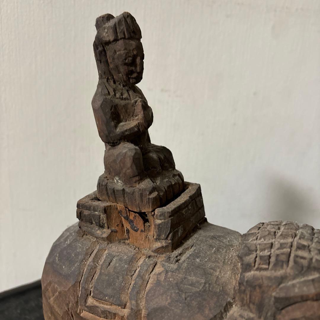古い木彫　普賢菩薩　仏像　古美術　アンティーク　古道具　骨董　木造　李朝　中国