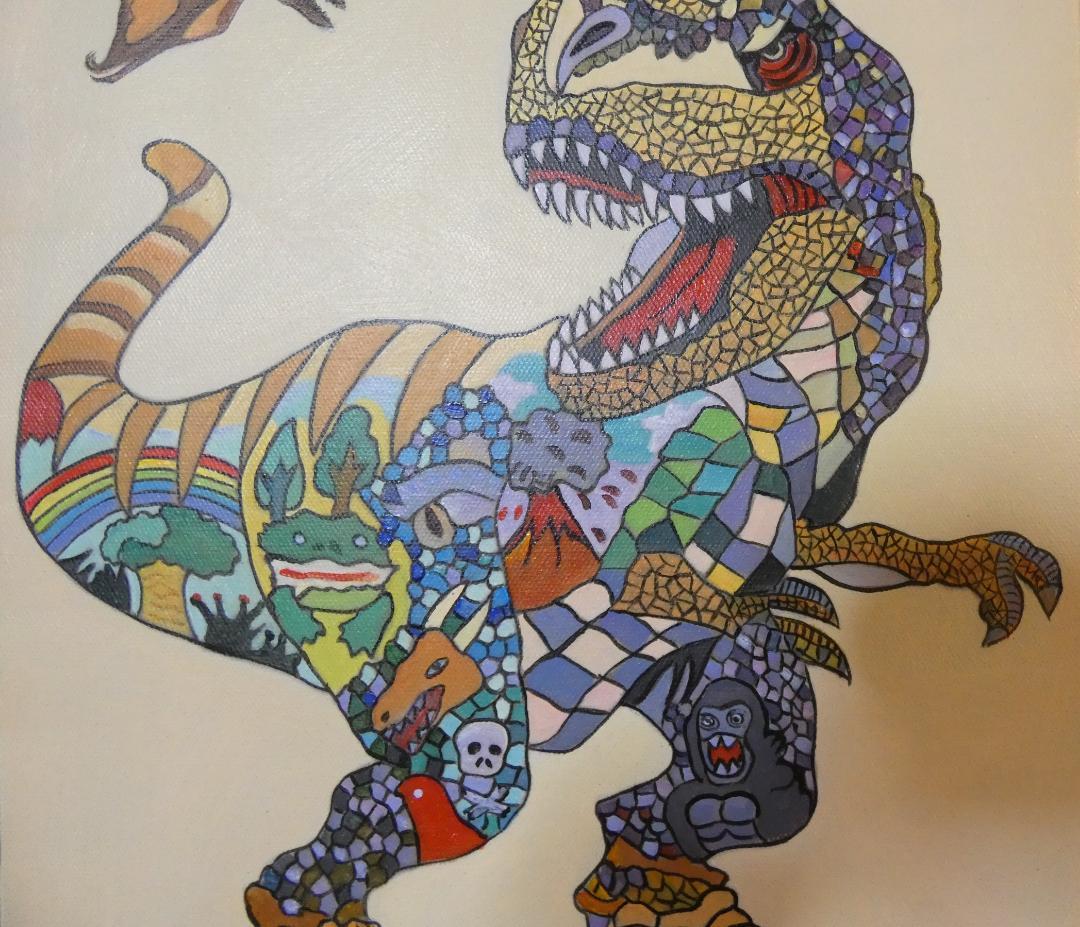油絵　額付き　ジミー大西　 【　恐龍　】手描き　F6
