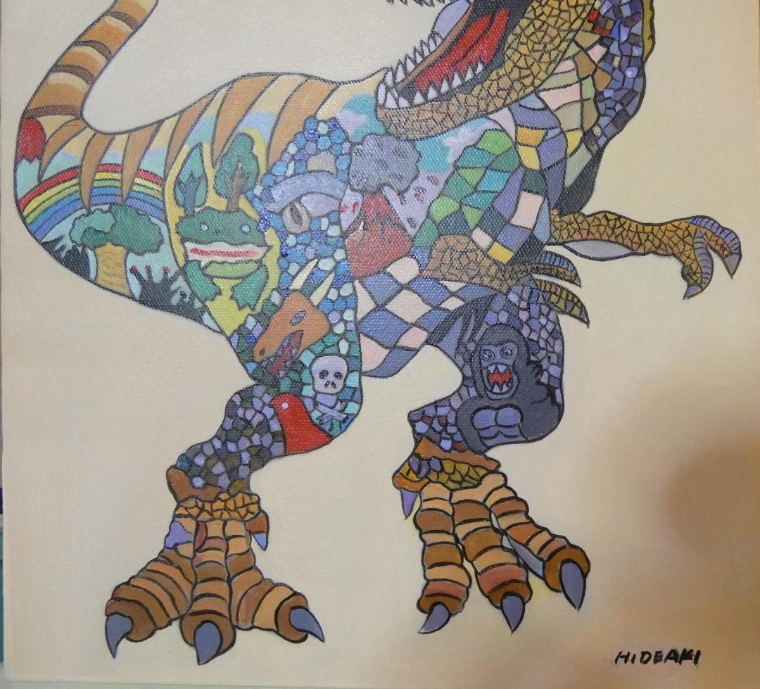 油絵　額付き　ジミー大西　 【　恐龍　】手描き　F6