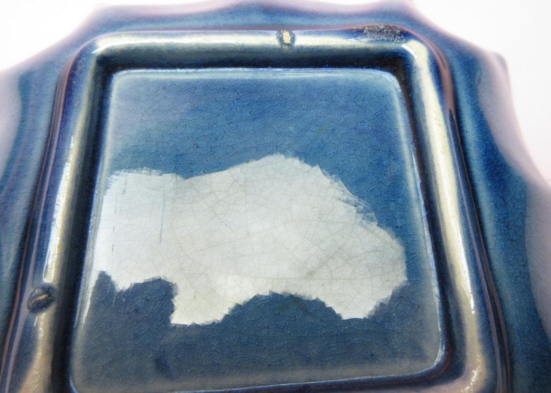 珉平焼 四方隅切皿 交趾陽刻 小皿 ７枚　70707