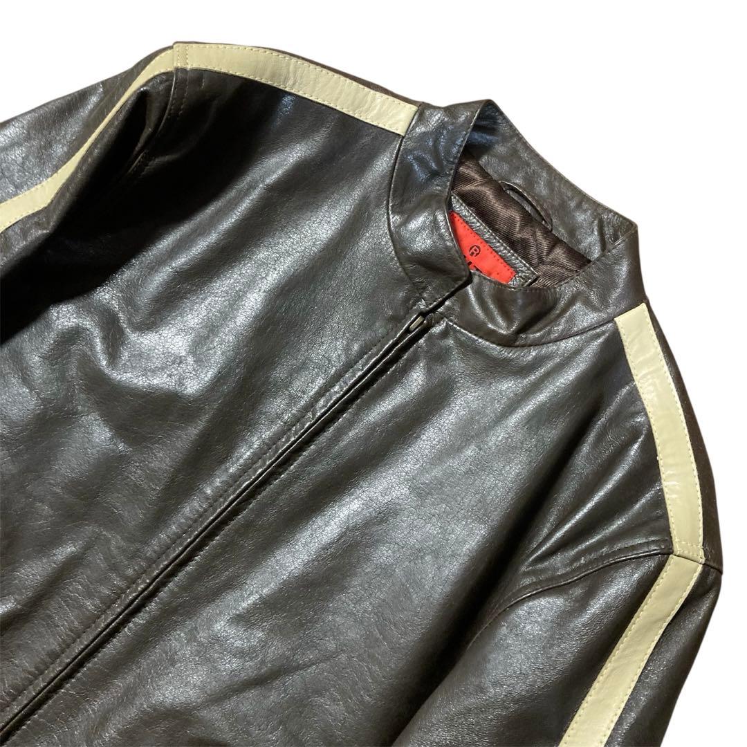 牛革　ライダースジャケット　クラシックレーサーデザイン　ダークブラウン