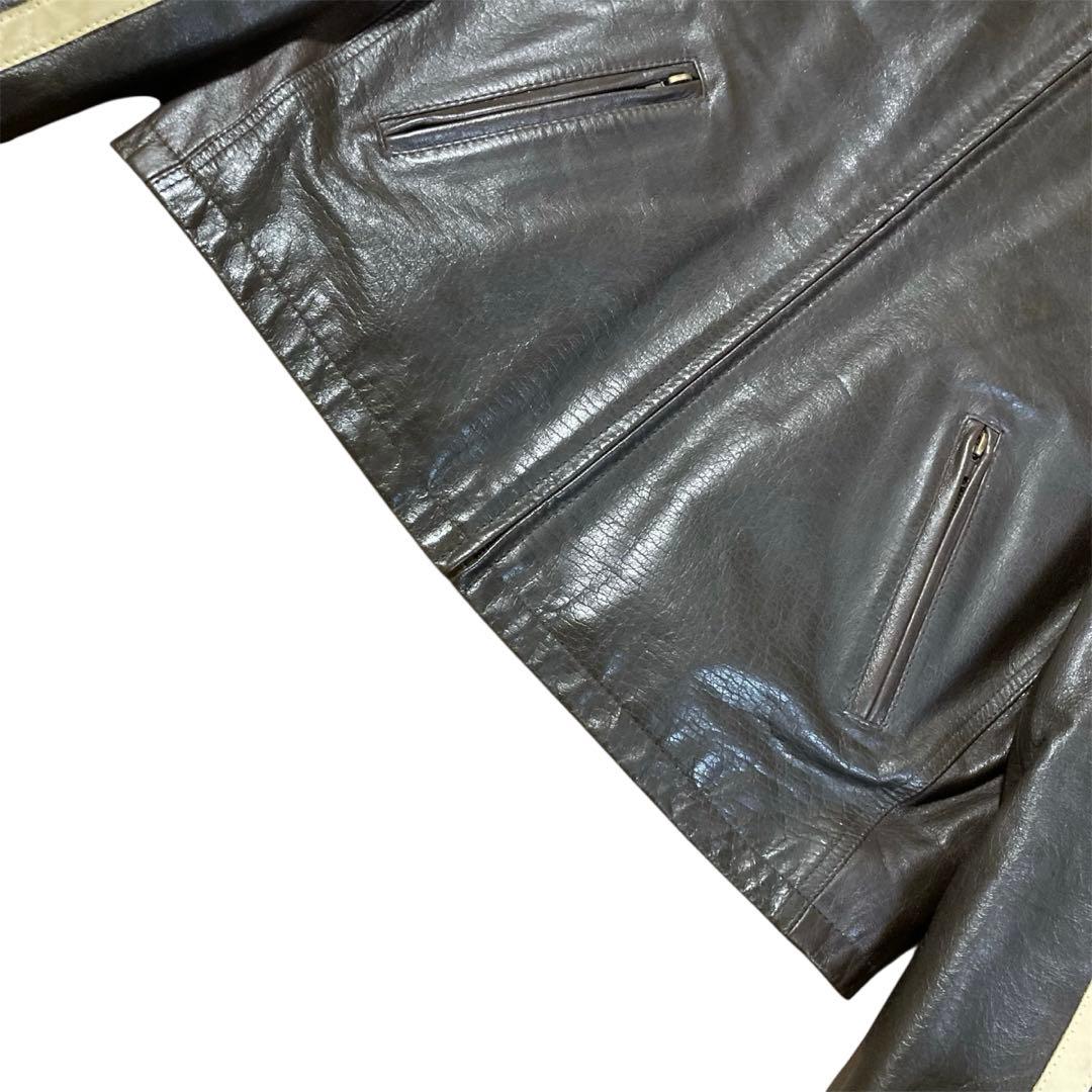 牛革　ライダースジャケット　クラシックレーサーデザイン　ダークブラウン