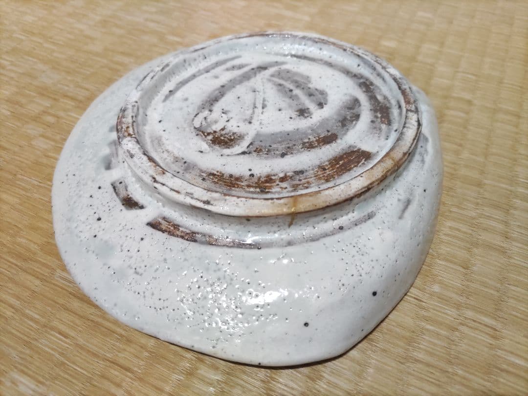 永江港史　粉引貝形皿　共箱・布　美品