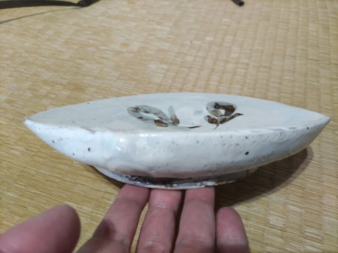 永江港史　粉引貝形皿　共箱・布　美品