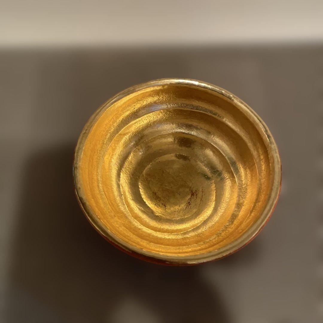 嶋台茶碗　佐々木松楽造　赤楽金銀　楽茶碗