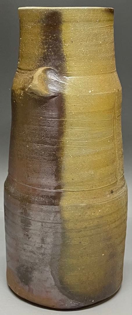 人間国宝　藤原雄　備前花入　耳付花入　備前焼　共箱(四方桟盛蓋) 栞　C 313