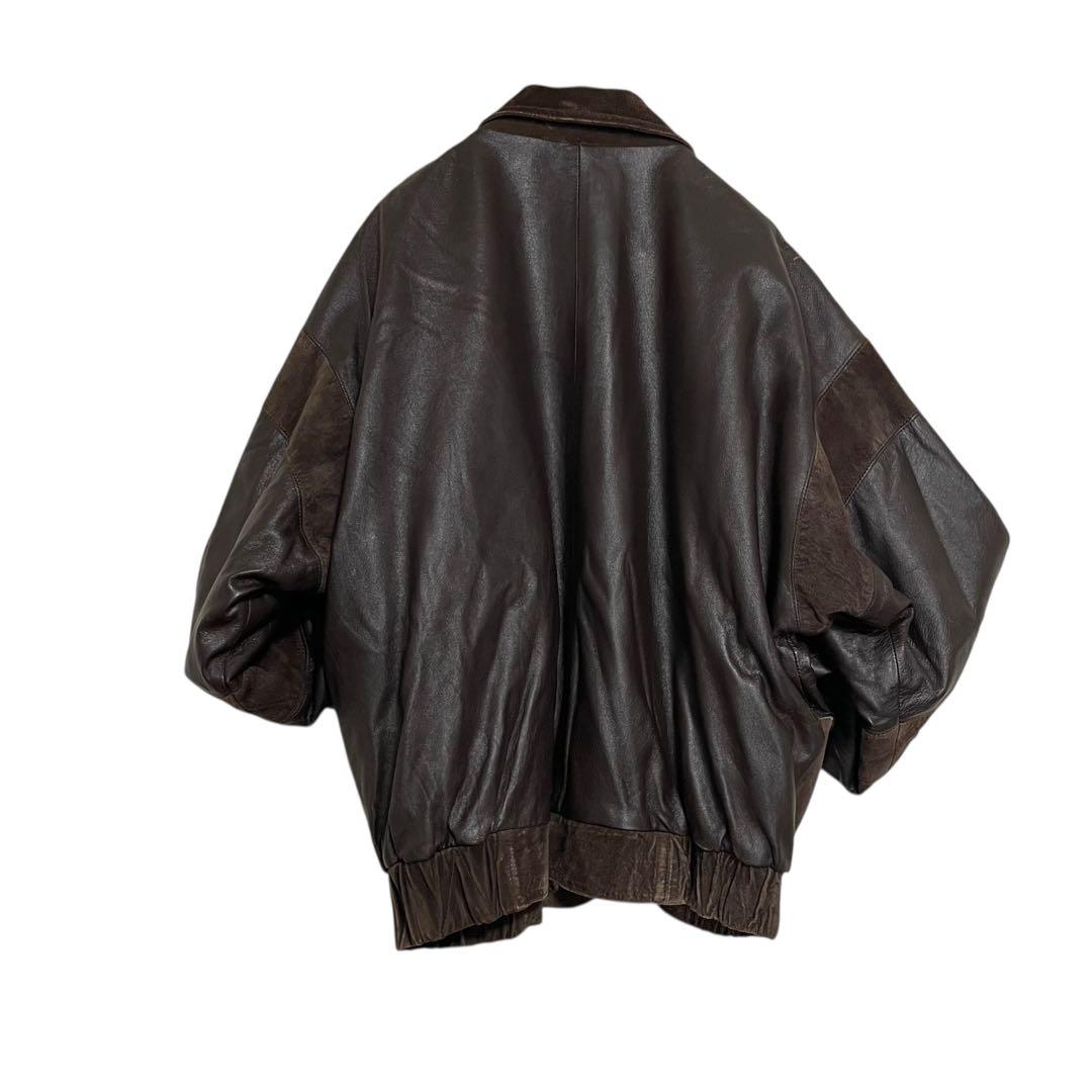 【LUXURY】羊革 ラムレザーライダースジャケット スウェード切替 ブラウンL