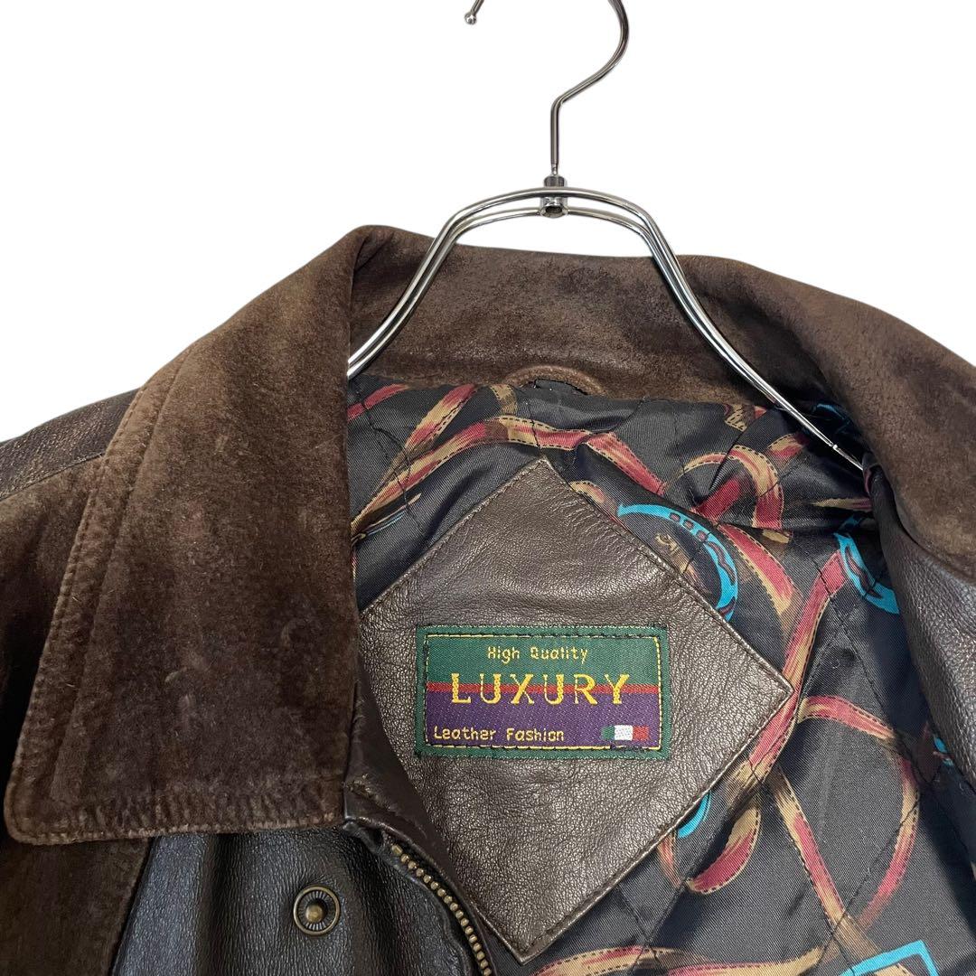 【LUXURY】羊革 ラムレザーライダースジャケット スウェード切替 ブラウンL