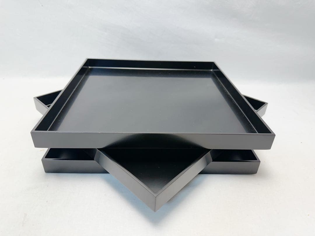 ほぼ未使用 懐石道具 木製黒真塗 会席膳 四方膳 3客揃 平膳