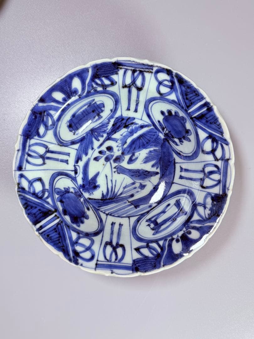 江戸時代　古伊万里　染付芙蓉手輪花型向付　南京手　直径15.5㎝　希少品