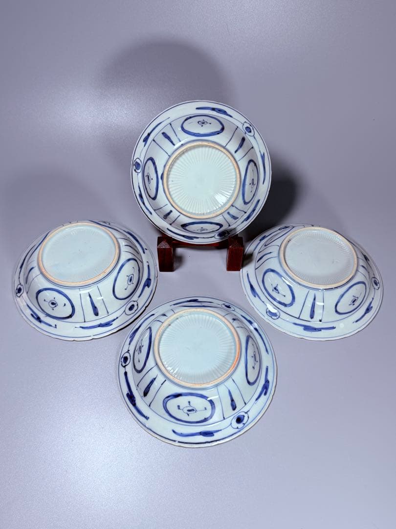 江戸時代　古伊万里　染付芙蓉手輪花型向付　南京手　直径15.5㎝　希少品