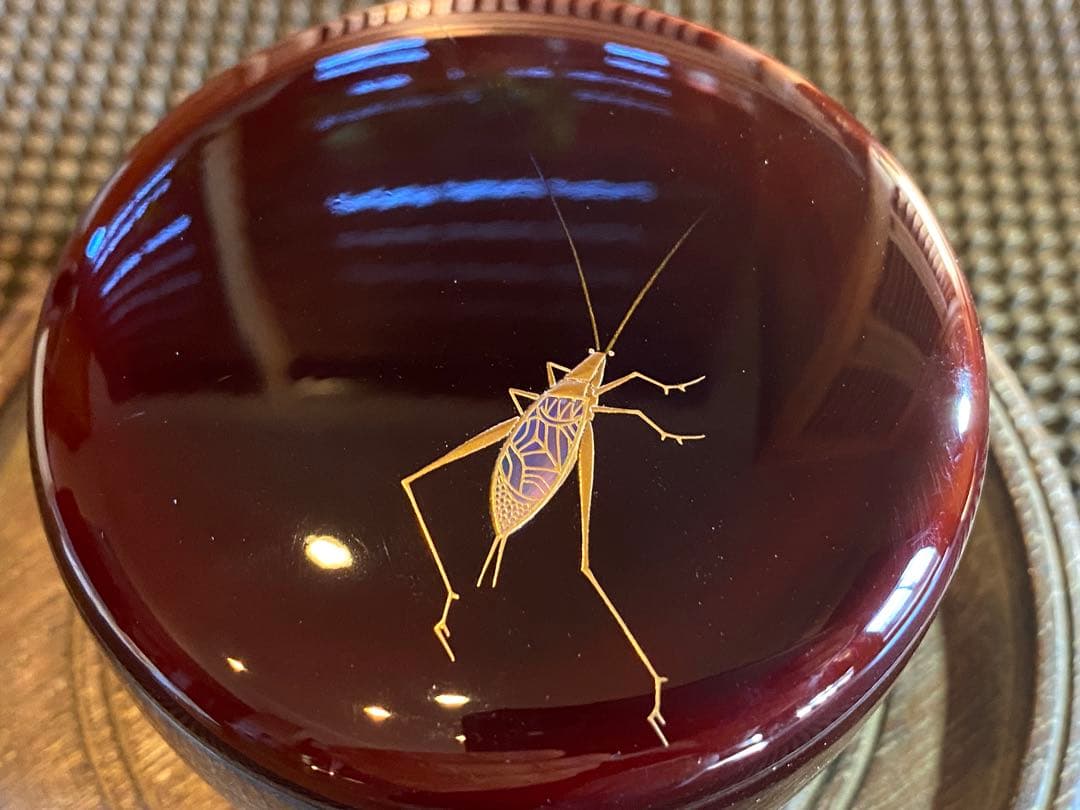 輪島塗　棗　蒔絵・松虫（鈴虫）　　　　鈴谷鐵五郎作 ・茶道具　ヴィンテージ　レア