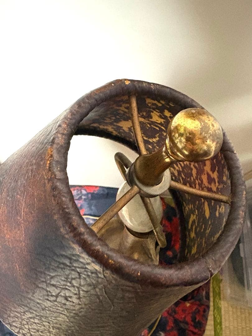 アンティーク　ライト　スタンド　鳥の装飾 レトロ　真鍮　革製