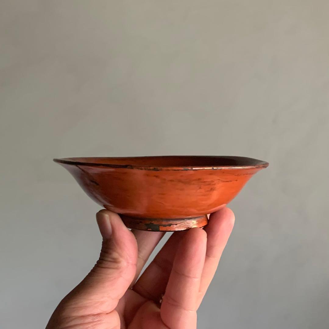 朱塗り 小椀 平盃 盃 小鉢 酒器 漆器 古美術 古道具 アンティーク No.1