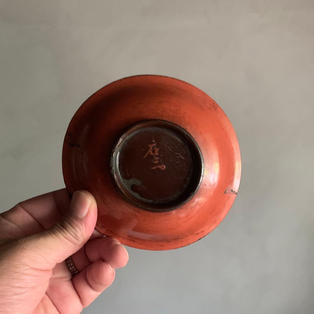 朱塗り 小椀 平盃 盃 小鉢 酒器 漆器 古美術 古道具 アンティーク No.1