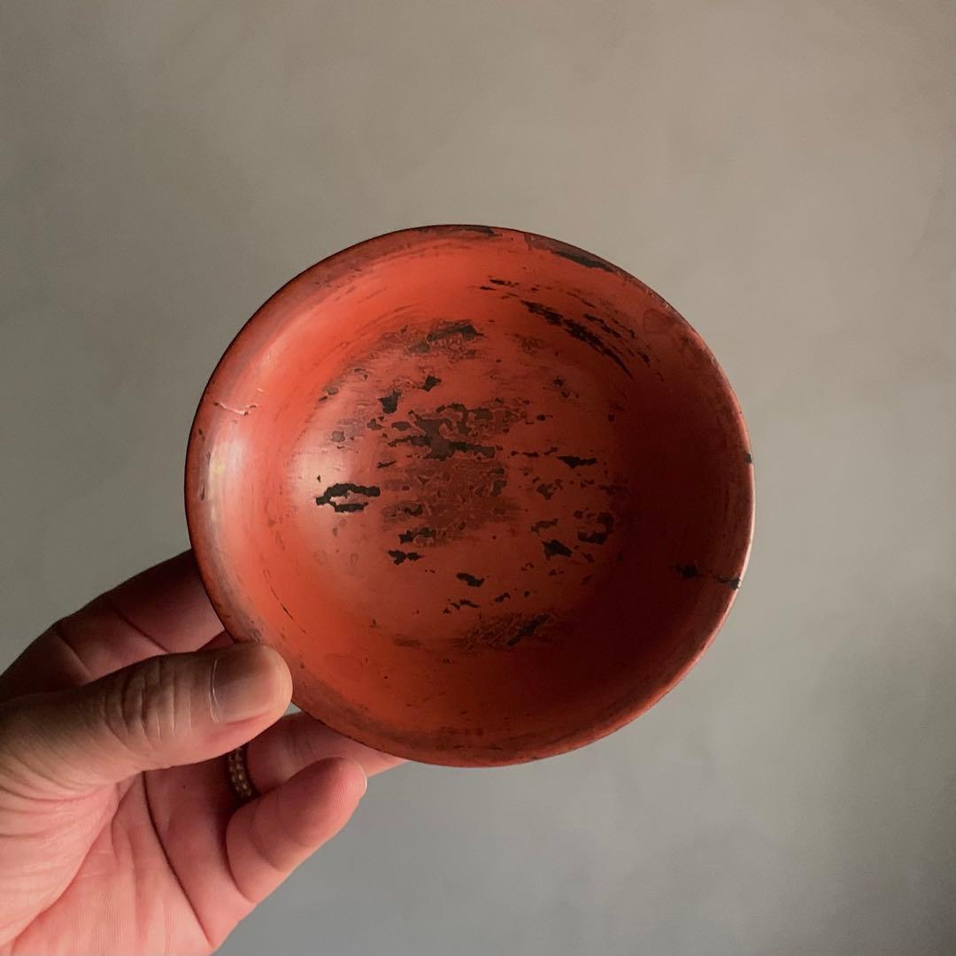 朱塗り 小椀 平盃 盃 小鉢 酒器 漆器 古美術 古道具 アンティーク No.1