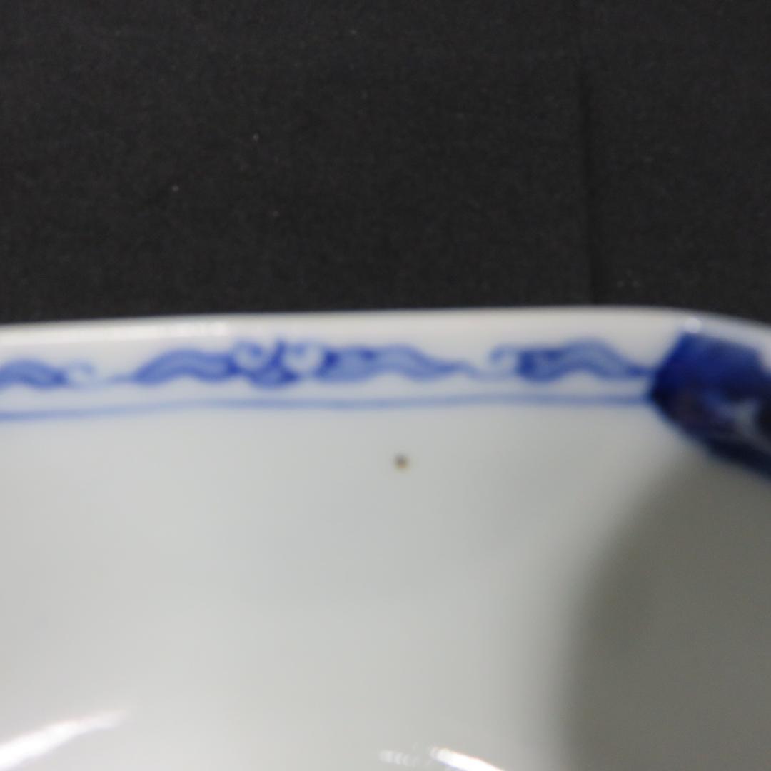 向付 3客 染付 色絵付 花唐草 角向付 窯傷 歪み