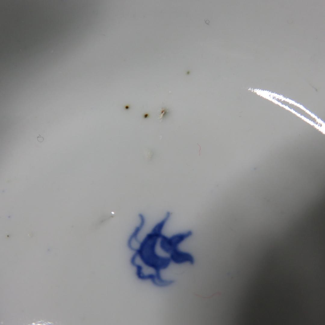 向付 3客 染付 色絵付 花唐草 角向付 窯傷 歪み